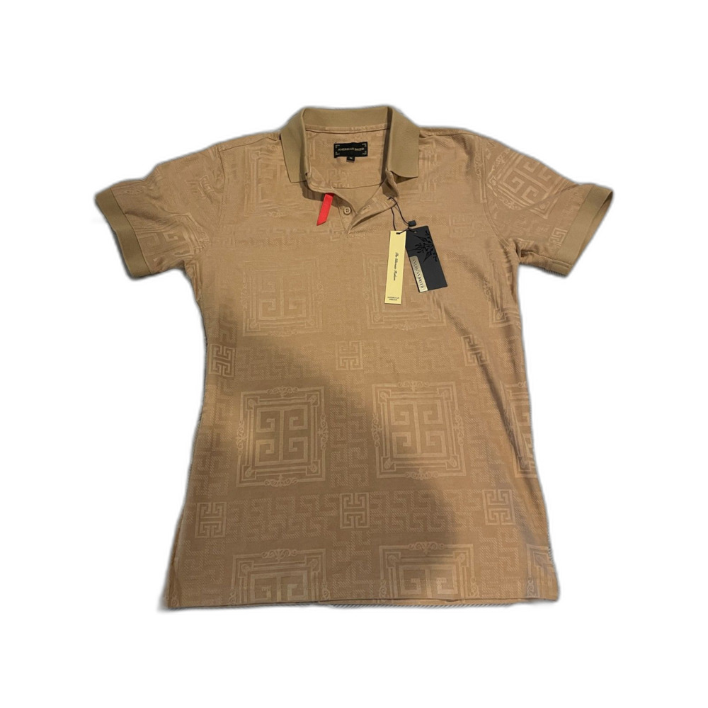 American Breed Men’s Medium Khaki Geometric Jacquard Polo Shirt NWT